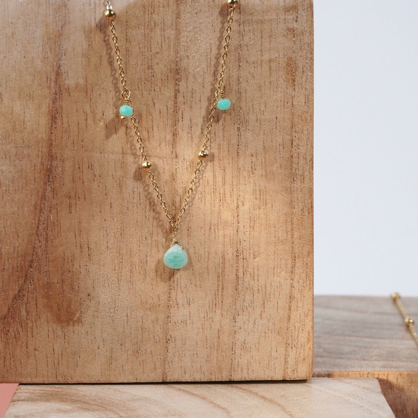 Amazonite stone stainless steel necklace