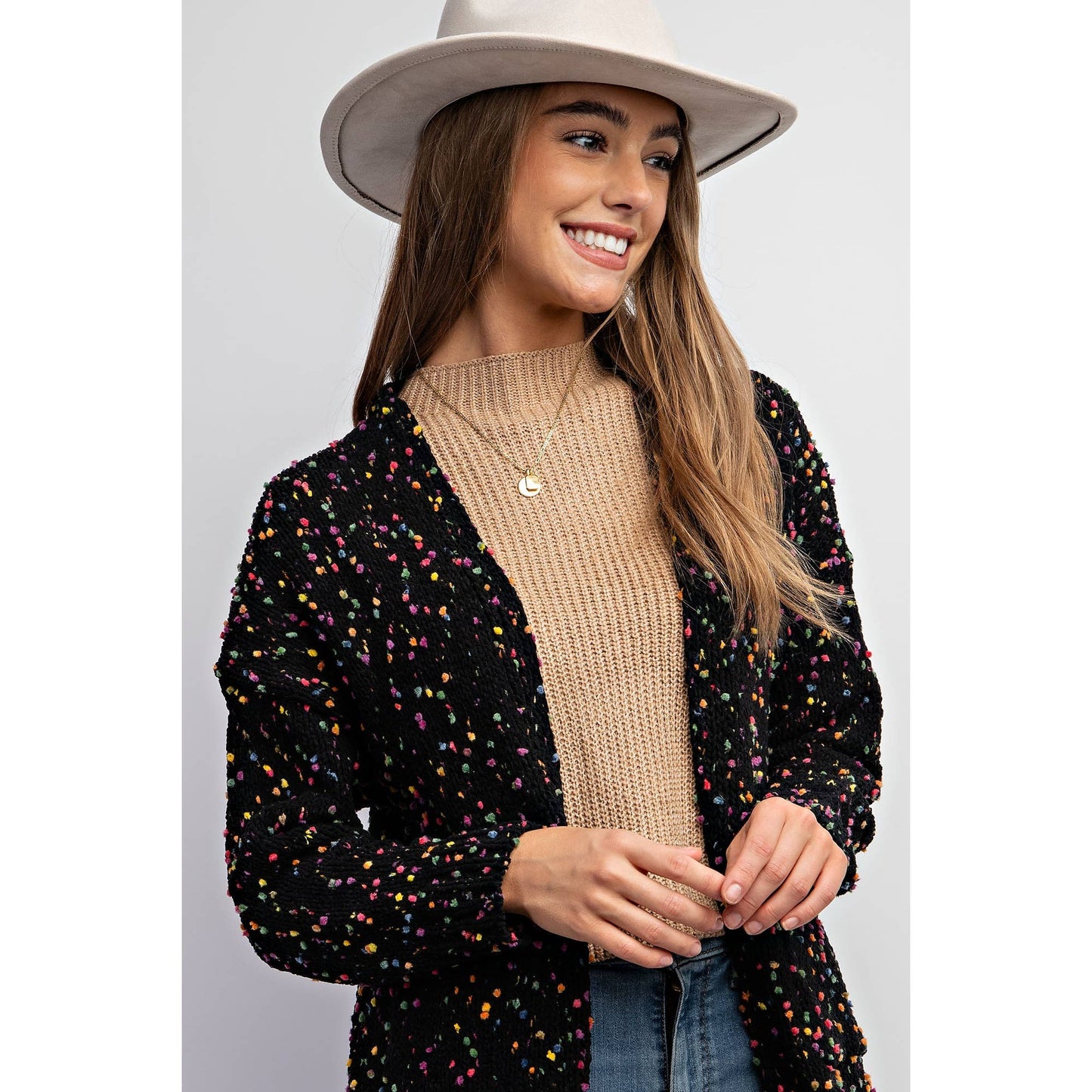 CARDIGAN W RAINBOW POPCORN SPECKLES