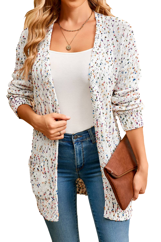 Colorful Dotted Rib Long Sleeve Knit Cardigan | S-XL